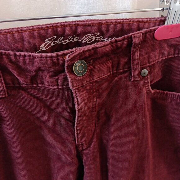 Size 4 Eddie Bauer Slightly Curvy Skinny Corduroy Pants Womens Burgundy Red - Picture 3 of 13